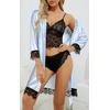 image:imageLYANER Womens Silk Satin Sexy Pajamas Set  Floral Lace Cami Pjs Sleepwear Comfy Soft 4pcs Lingerie Nightwear with RobeBlue and White Stripes