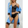 image:imageLYANER Womens Silk Satin Sexy Pajamas Set  Floral Lace Cami Pjs Sleepwear Comfy Soft 4pcs Lingerie Nightwear with RobeBright Blue