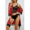 image:imageLYANER Womens Silk Satin Sexy Pajamas Set  Floral Lace Cami Pjs Sleepwear Comfy Soft 4pcs Lingerie Nightwear with RobeBright Red