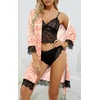 image:imageLYANER Womens Silk Satin Sexy Pajamas Set  Floral Lace Cami Pjs Sleepwear Comfy Soft 4pcs Lingerie Nightwear with RobeCoral Pink Floral Print