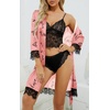 image:imageLYANER Womens Silk Satin Sexy Pajamas Set  Floral Lace Cami Pjs Sleepwear Comfy Soft 4pcs Lingerie Nightwear with RobeCoral Pink Print