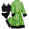 image:imageLYANER Womens Silk Satin Sexy Pajamas Set  Floral Lace Cami Pjs Sleepwear Comfy Soft 4pcs Lingerie Nightwear with RobeGreen