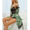 image:imageLYANER Womens Silk Satin Sexy Pajamas Set  Floral Lace Cami Pjs Sleepwear Comfy Soft 4pcs Lingerie Nightwear with RobeGreen Print