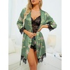 image:imageLYANER Womens Silk Satin Sexy Pajamas Set  Floral Lace Cami Pjs Sleepwear Comfy Soft 4pcs Lingerie Nightwear with RobeGreen Print