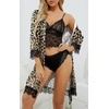 image:imageLYANER Womens Silk Satin Sexy Pajamas Set  Floral Lace Cami Pjs Sleepwear Comfy Soft 4pcs Lingerie Nightwear with RobeLeopard