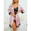 image:imageLYANER Womens Silk Satin Sexy Pajamas Set  Floral Lace Cami Pjs Sleepwear Comfy Soft 4pcs Lingerie Nightwear with RobeLight Pink