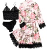 image:imageLYANER Womens Silk Satin Sexy Pajamas Set  Floral Lace Cami Pjs Sleepwear Comfy Soft 4pcs Lingerie Nightwear with RobeLight Pink Floral Print