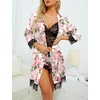image:imageLYANER Womens Silk Satin Sexy Pajamas Set  Floral Lace Cami Pjs Sleepwear Comfy Soft 4pcs Lingerie Nightwear with RobeLight Pink Floral Print