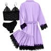 image:imageLYANER Womens Silk Satin Sexy Pajamas Set  Floral Lace Cami Pjs Sleepwear Comfy Soft 4pcs Lingerie Nightwear with RobeLight Purple