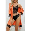 image:imageLYANER Womens Silk Satin Sexy Pajamas Set  Floral Lace Cami Pjs Sleepwear Comfy Soft 4pcs Lingerie Nightwear with RobeOrange