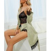 image:imageLYANER Womens Silk Satin Sexy Pajamas Set  Floral Lace Cami Pjs Sleepwear Comfy Soft 4pcs Lingerie Nightwear with RobePea Green