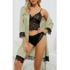 image:imageLYANER Womens Silk Satin Sexy Pajamas Set  Floral Lace Cami Pjs Sleepwear Comfy Soft 4pcs Lingerie Nightwear with RobePea Green