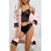 image:imageLYANER Womens Silk Satin Sexy Pajamas Set  Floral Lace Cami Pjs Sleepwear Comfy Soft 4pcs Lingerie Nightwear with RobePink Red Print