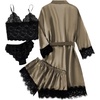image:imageLYANER Womens Silk Satin Sexy Pajamas Set  Floral Lace Cami Pjs Sleepwear Comfy Soft 4pcs Lingerie Nightwear with RobePure Army Green