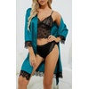 image:imageLYANER Womens Silk Satin Sexy Pajamas Set  Floral Lace Cami Pjs Sleepwear Comfy Soft 4pcs Lingerie Nightwear with RobePure Teal Blue