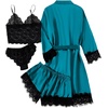 image:imageLYANER Womens Silk Satin Sexy Pajamas Set  Floral Lace Cami Pjs Sleepwear Comfy Soft 4pcs Lingerie Nightwear with RobePure Teal Blue