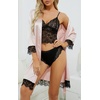 image:imageLYANER Womens Silk Satin Sexy Pajamas Set  Floral Lace Cami Pjs Sleepwear Comfy Soft 4pcs Lingerie Nightwear with RobeSolid Pink