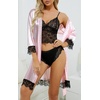 image:imageLYANER Womens Silk Satin Sexy Pajamas Set  Floral Lace Cami Pjs Sleepwear Comfy Soft 4pcs Lingerie Nightwear with RobeWhite Pink Stripe