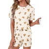 image:imageLYANER Womens 2 Piece Cute Lounge Set  Striped Crew neck Short Sleeve Tops and Shorts Soft Sleepwear Pajama Sets for WomenLight Brown Bear