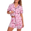 image:imageLYANER Womens Heart Print Pajamas Sets  Button Short Sleeve Shirt With Elastic High Waisted Shorts Sleepwear Pjs Lounge SetCartoon Pink