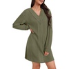 image:imageLYANER Womens Lace Trim V Neck Long Sleeve Pleated Ribbed Knit Loose Sleepwear NightgownArmy Green