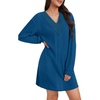 image:imageLYANER Womens Lace Trim V Neck Long Sleeve Pleated Ribbed Knit Loose Sleepwear NightgownBright Blue