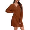image:imageLYANER Womens Lace Trim V Neck Long Sleeve Pleated Ribbed Knit Loose Sleepwear NightgownCaramel