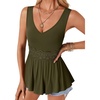 image:imageLYANER Womens Lace Trim V Neck Tank Tops  Summer Sleeveless Ruched Ruffle Flowy Babydoll Blouse Shirt Casual Peplum TopArmy Green