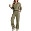 image:imageLYANER Womens Ribbed Knit Lounge Set 2 Piece Long Sleeve V Neck Cozy Pajamas Sets Soft SleepwearArmy Green