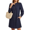 image:imageLYANER Womens Button Up Long Sleeve Casual Mini Dresses  Round Neck Puff Sleeve A Line Dressy Short Dress with Pockets Summer Buiness OutfitsNavy