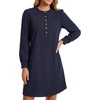 image:imageLYANER Womens Button Up Long Sleeve Casual Mini Dresses  Round Neck Puff Sleeve A Line Dressy Short Dress with Pockets Summer Buiness OutfitsNavy Blue