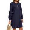 image:imageLYANER Womens Button Up Long Sleeve Casual Mini Dresses  Round Neck Puff Sleeve A Line Dressy Short Dress with Pockets Summer Buiness OutfitsNavy Blue