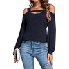 image:imageLYANER Womens Casual Cold Shoulder Hollow Out Solid Long Sleeve Blouse Tunic Shirts TopNavy Blue