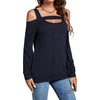 image:imageLYANER Womens Casual Cold Shoulder Hollow Out Solid Long Sleeve Blouse Tunic Shirts TopNavy Blue