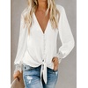 image:imageLYANER Womens Casual V Neck Long Sleeve Tie Front Knot Button Down Shirt Blouse TopSolid White