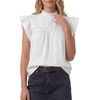 image:imageLYANER Womens Cotton Casual Babydoll Tops  Summer Mock Neck Ruffle Short Sleeve Keyhole Back Eyelet Dressy Peplum BlouseWhite