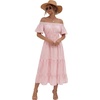 image:imageLYANER Womens Cotton Plaid Beach Midi Dress  Gingham Off Shoulder Short Sleeve Tiered Smocked Vacation SundressPink