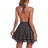 image:imageLYANER Womens Deep V Neck Sexy Mini Dress  Halter Backless Sleeveless Fit and Flare Ruched Ruffle A Line Cocktail Party Short Skater DressesBeige Floral