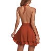 image:imageLYANER Womens Deep V Neck Sexy Mini Dress  Halter Backless Sleeveless Fit and Flare Ruched Ruffle A Line Cocktail Party Short Skater DressesBrown