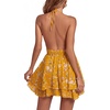 image:imageLYANER Womens Deep V Neck Sexy Mini Dress  Halter Backless Sleeveless Fit and Flare Ruched Ruffle A Line Cocktail Party Short Skater DressesFlower Yellow