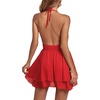 image:imageLYANER Womens Deep V Neck Sexy Mini Dress  Halter Backless Sleeveless Fit and Flare Ruched Ruffle A Line Cocktail Party Short Skater DressesPlain Red