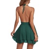 image:imageLYANER Womens Deep V Neck Sexy Mini Dress  Halter Backless Sleeveless Fit and Flare Ruched Ruffle A Line Cocktail Party Short Skater DressesPure Dark Green