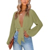 image:imageLYANER Womens Deep V Neck Sexy Wrap Crop Top  Summer Tie Front Knot Long Sleeve Dressy Casual BlouseBean Green