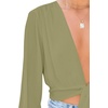 image:imageLYANER Womens Deep V Neck Sexy Wrap Crop Top  Summer Tie Front Knot Long Sleeve Dressy Casual BlouseBean Green