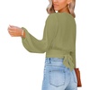 image:imageLYANER Womens Deep V Neck Sexy Wrap Crop Top  Summer Tie Front Knot Long Sleeve Dressy Casual BlouseBean Green