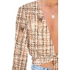 image:imageLYANER Womens Deep V Neck Sexy Wrap Crop Top  Summer Tie Front Knot Long Sleeve Dressy Casual BlouseBeige Print