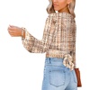 image:imageLYANER Womens Deep V Neck Sexy Wrap Crop Top  Summer Tie Front Knot Long Sleeve Dressy Casual BlouseBeige Print