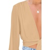 image:imageLYANER Womens Deep V Neck Sexy Wrap Crop Top  Summer Tie Front Knot Long Sleeve Dressy Casual BlouseDark Apricot