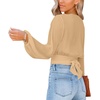 image:imageLYANER Womens Deep V Neck Sexy Wrap Crop Top  Summer Tie Front Knot Long Sleeve Dressy Casual BlouseDark Apricot