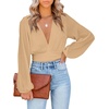 image:imageLYANER Womens Deep V Neck Sexy Wrap Crop Top  Summer Tie Front Knot Long Sleeve Dressy Casual BlouseDark Apricot